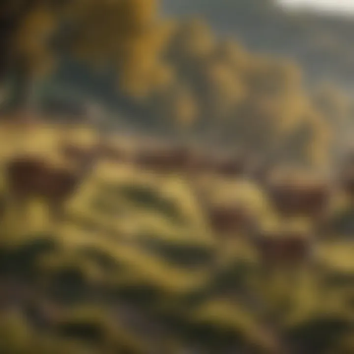 Deer Herd Grazing on Hillside