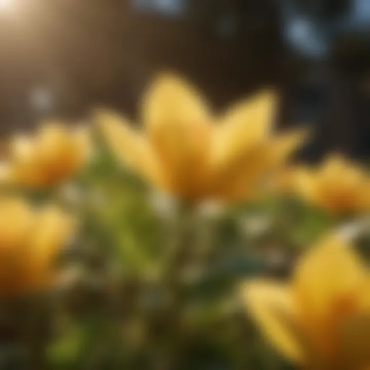 Close-up of delicate flower petals bathed in golden sun rays