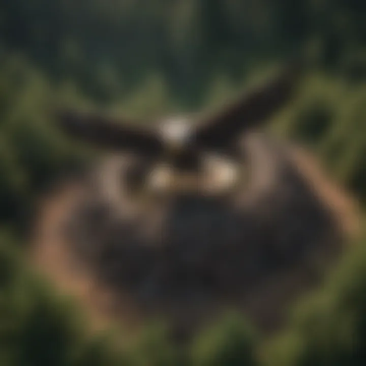 Aerial view of a Bald Eagle's nesting site in a forest