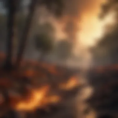 Forest engulfed in flames with smoke billowing in the air