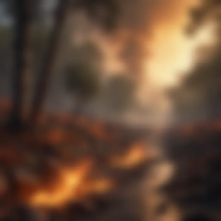 Forest engulfed in flames with smoke billowing in the air