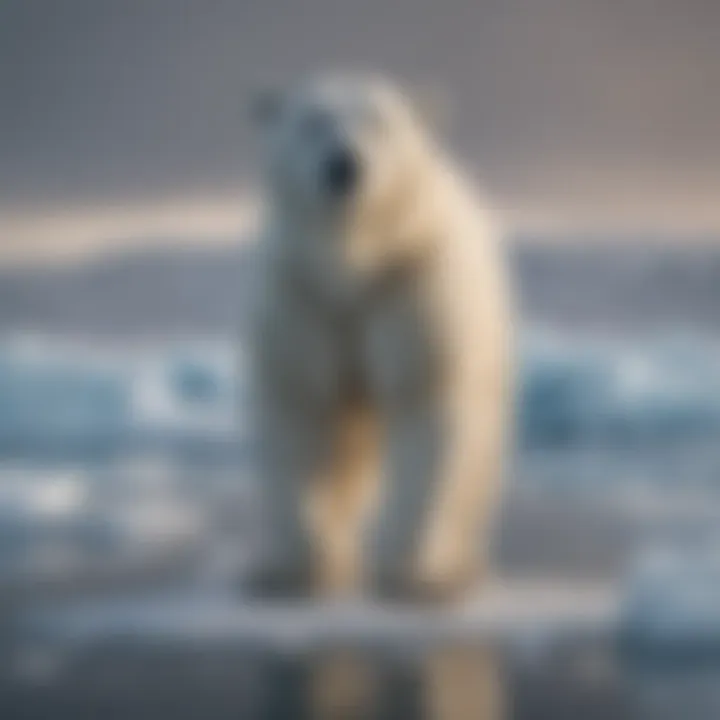 Polar bear standing on a melting ice floe in the Arctic