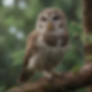 A barred owl perched on a tree branch, observing its surroundings.