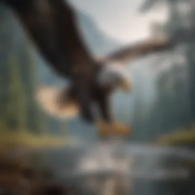 Eagle swooping down to catch prey during migration