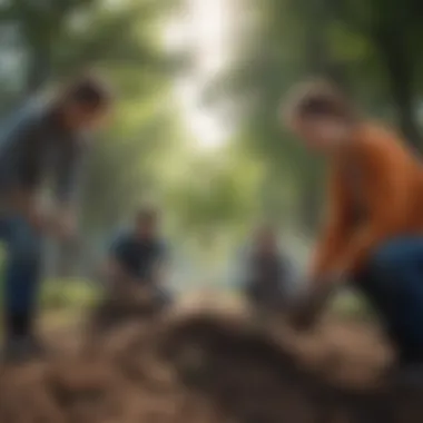 A group of volunteers planting trees in a local park