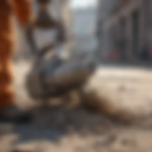 A powerful jackhammer breaking up old concrete