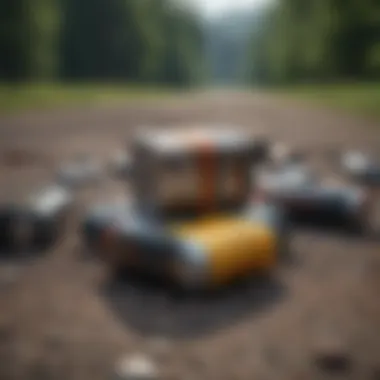 Diverse battery types arranged for disposal
