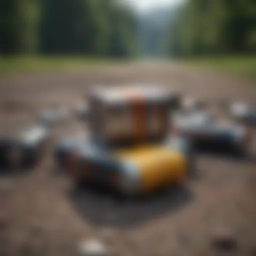 Diverse battery types arranged for disposal