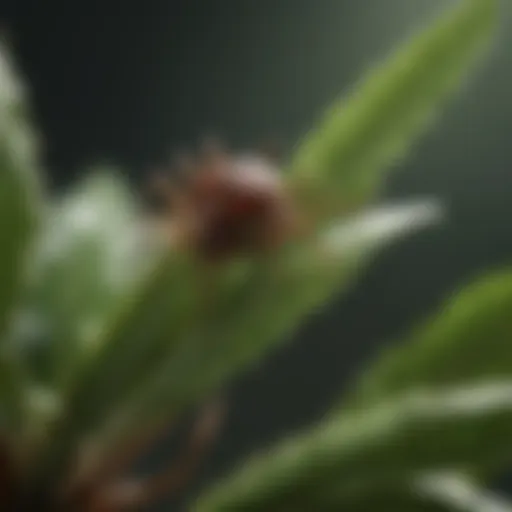 Close-up view of a healthy plant showing signs of tick infestation