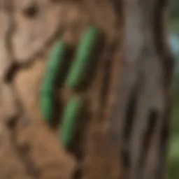 Emerald Ash Borer larvae feeding on an ash tree trunk