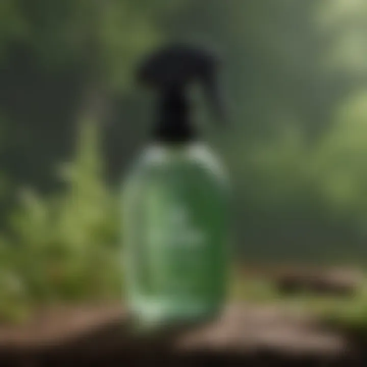 Tickicide spray bottle on green background