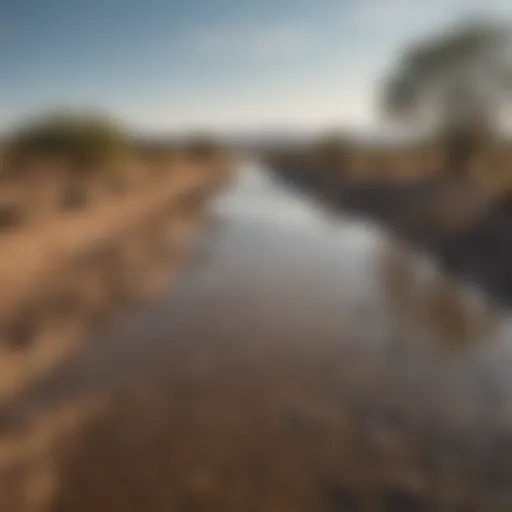 Dramatic contrast of arid land and floodwaters highlighting climate effects