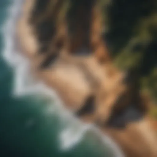 Aerial view of coastal erosion caused by rising sea levels