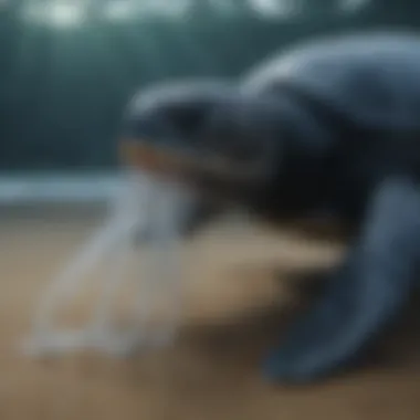 Leatherback Sea Turtle Jellyfish Predation Elegant Leatherback Sea Turtle Hunting Jellyfish