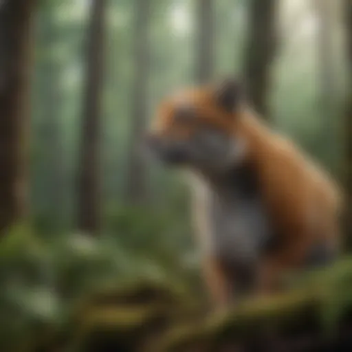 A lush forest habitat showcasing diverse flora and fauna