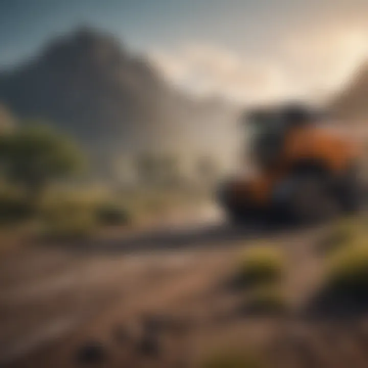 A landscape showing the impact of machinery on the environment