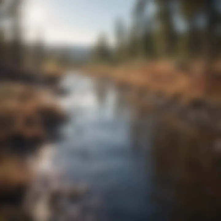 Polluted water body on a reservation demonstrating the impact of industrial waste.