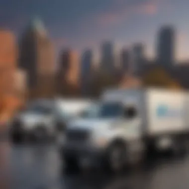 Urban Integration of Pro Disposal Services Erie, PA skyline with Pro Disposal trucks in motion