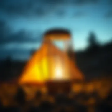 Solar-powered lanterns illuminating a campsite