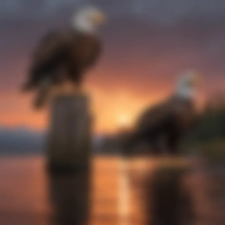 Bald eagles in their natural habitat during sunset