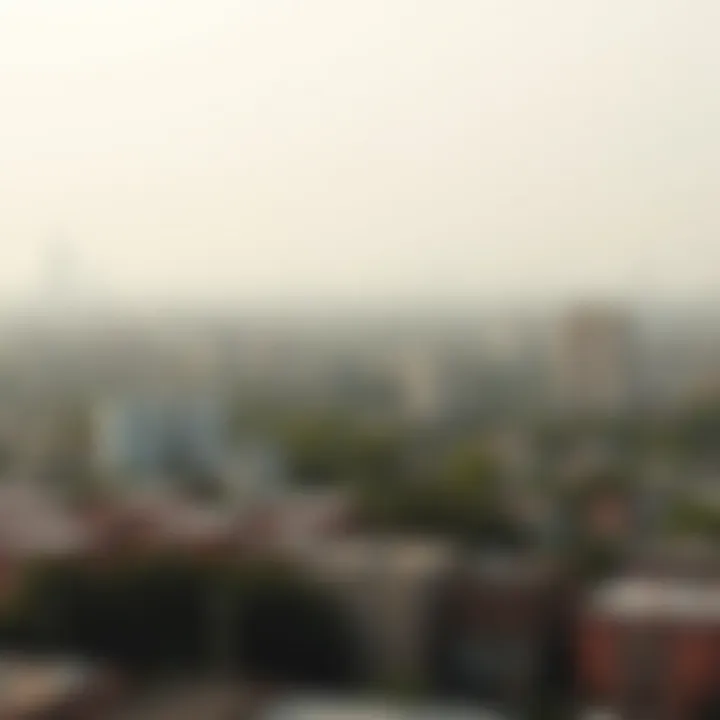A panoramic view of an urban landscape with visible air pollution