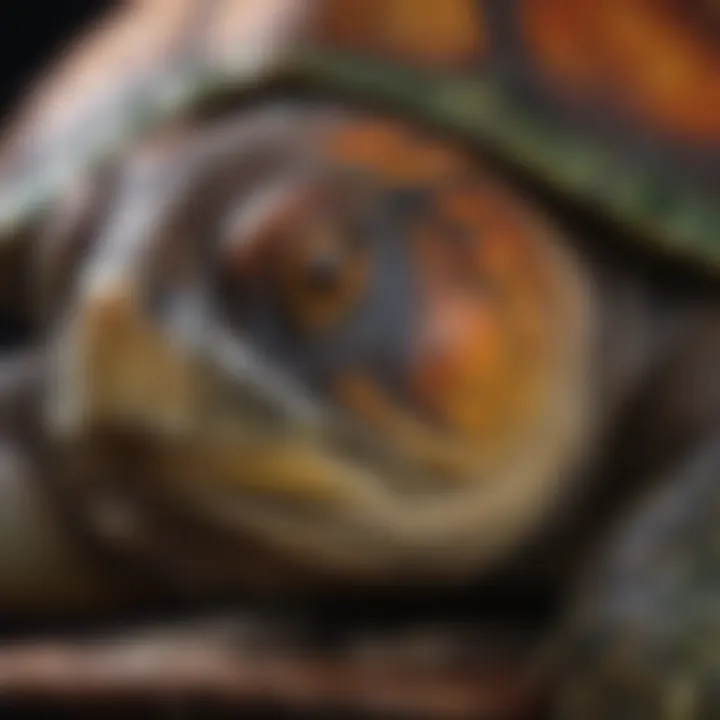 A close-up of a turtle with vibrant colors, reflecting its personality.