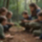 Illustration of a diverse group of children engaged in an interactive wildlife conservation workshop