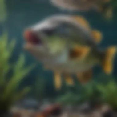 Bass in Their Natural Habitat A vibrant underwater view of bass swimming in Lake Erie