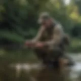 Angler studying fishing techniques in freshwater magazine