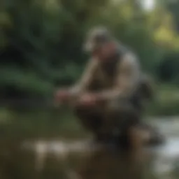 Angler studying fishing techniques in freshwater magazine