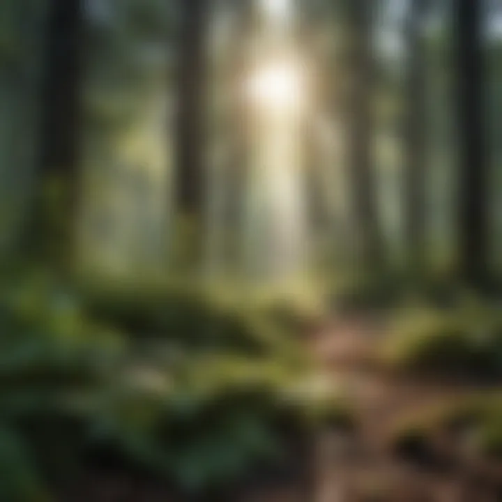 Sunlight filtering through dense forest foliage