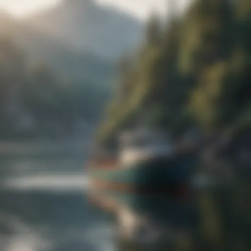 A serene view of a fishing boat on calm waters