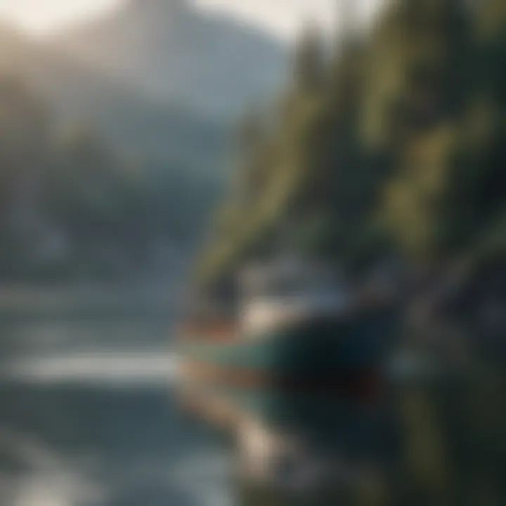 A serene view of a fishing boat on calm waters