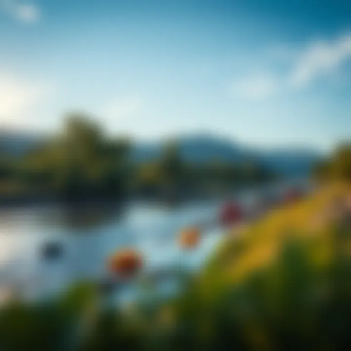 Clean River Initiative A serene landscape featuring a clean river and volunteers collecting waste along the banks