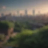 Skyline of New York City with greenery