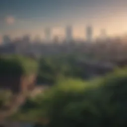 Skyline of New York City with greenery