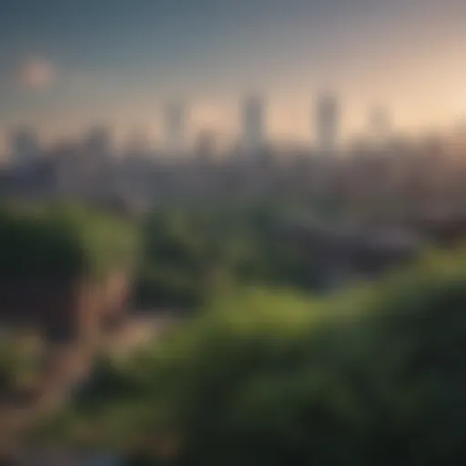 Skyline of New York City with greenery
