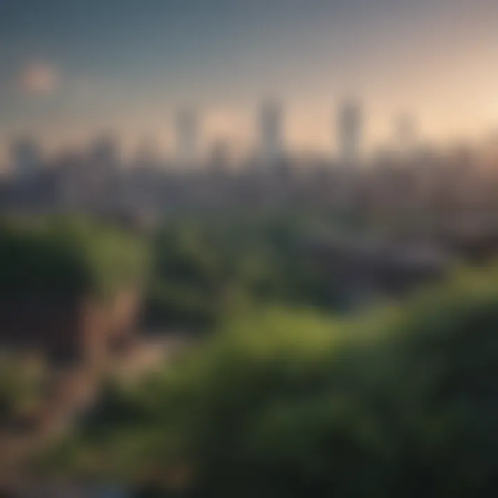Skyline of New York City with greenery