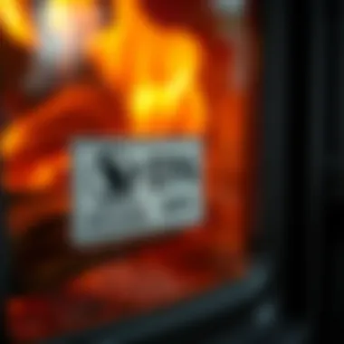 Close-up of EPA certification label on a wood burning fireplace