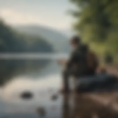Fisherman Enjoying Nature at the Shore A fisherman relaxing by the shore, embracing nature