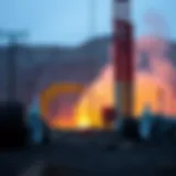 Geothermal energy extraction site with drilling equipment