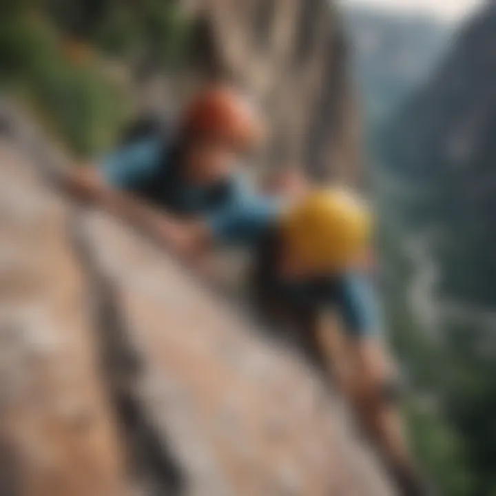 A group of campers engaging in rock climbing on a steep cliff face