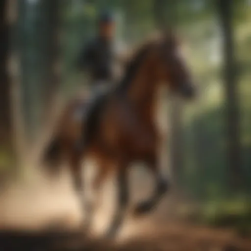 Majestic horse galloping through a sunlit forest