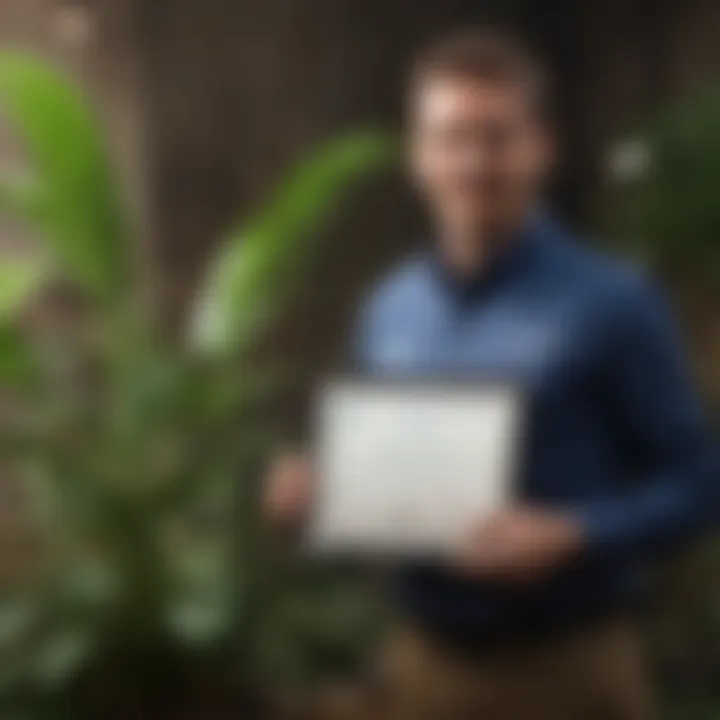A professional receiving a certification in a formal setting