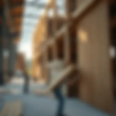 Industrial Lumber in Construction A construction site showcasing the use of industrial lumber in building structures