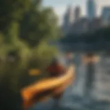 A stunning view of kayakers navigating the serene waters of the Hudson River in New York City.