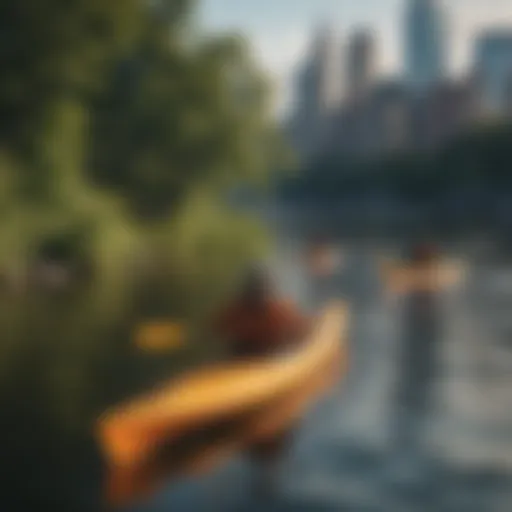 A stunning view of kayakers navigating the serene waters of the Hudson River in New York City.