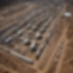 Aerial view of a landfill site with gas collection pipes