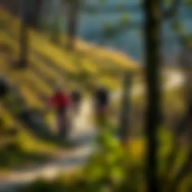 Mountain Bikers Navigating a Winding Trail Group of mountain bikers navigating a winding trail