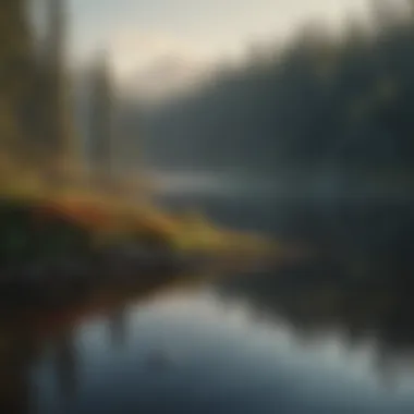 Serene Canadian Lake Perfect for Angling A tranquil Canadian lake at dawn, ideal for musky fishing.